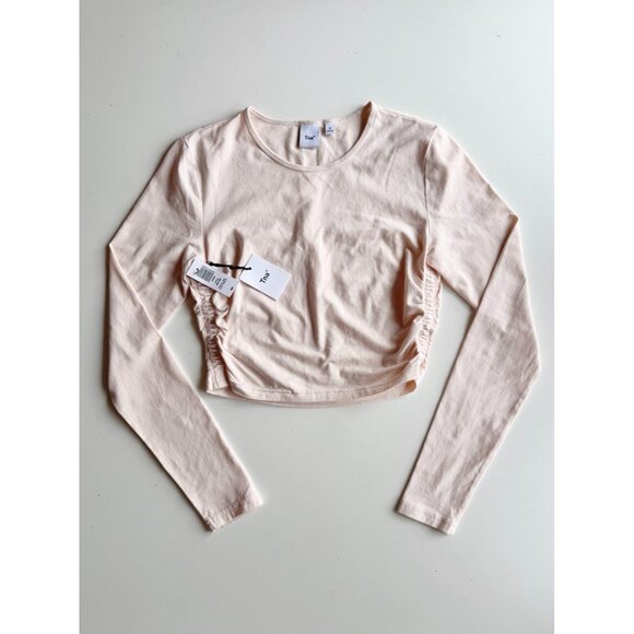 NWT Aritzia TNA Chill Malibu Pink Cotton Jersey Ruched Cropped T-Shirt, Size M - Picture 1 of 9
